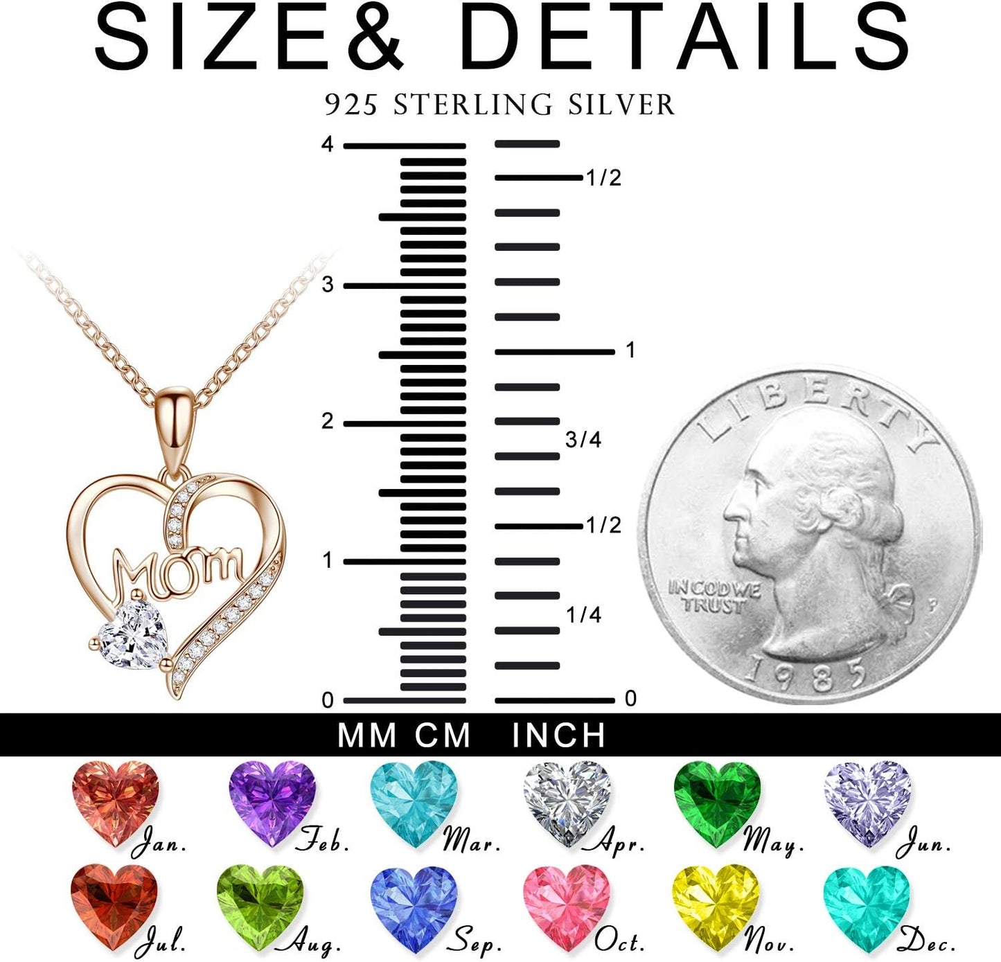 Mom Necklace for Women 925 Sterling Silver Birthstone Necklace for Mom, Necklaces for Mom Christmas Gifts Birthday Gifts for Mom