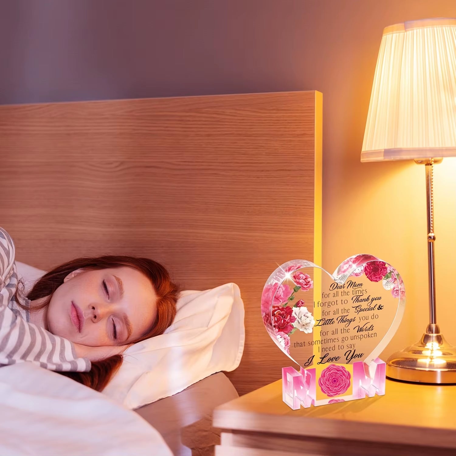 Gifts for Mom Birthday Gifts for Mom from Daughter Son Delicate Carnation Acrylic Heart Plaque Mom Present Thanksgiving