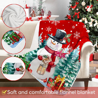 Christmas Blanket, Snowman Christmas Throw Blanket, Xmas Decorations for Home, Soft Red Snowman Blankets 50" X 60"