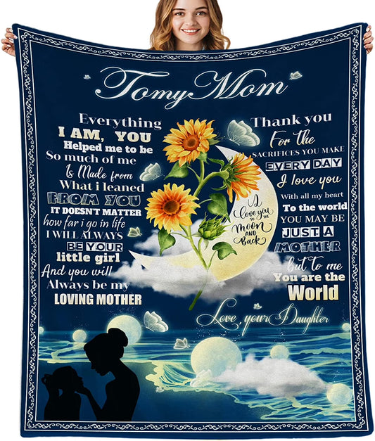Mom Birthday Gifts Blanket for Mom from Daughter,Best Mom Gifts for Mom Unique, Sunflower Flannel Throw Blankets for Mom Birthday Mothers Day 60X80 In