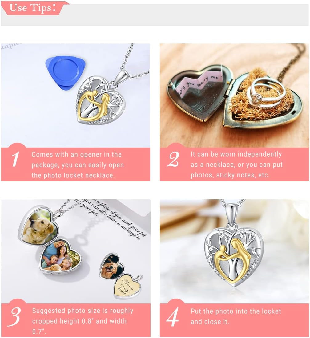 Picture Locket Necklace for Women Men Rose 14K Real Gold 925 Sterling Silver Jewelry Heart Locket Necklace That Holds Pictures Tree of Life Viking Wolf Celtic Knot St Christopher St Michael Pendant