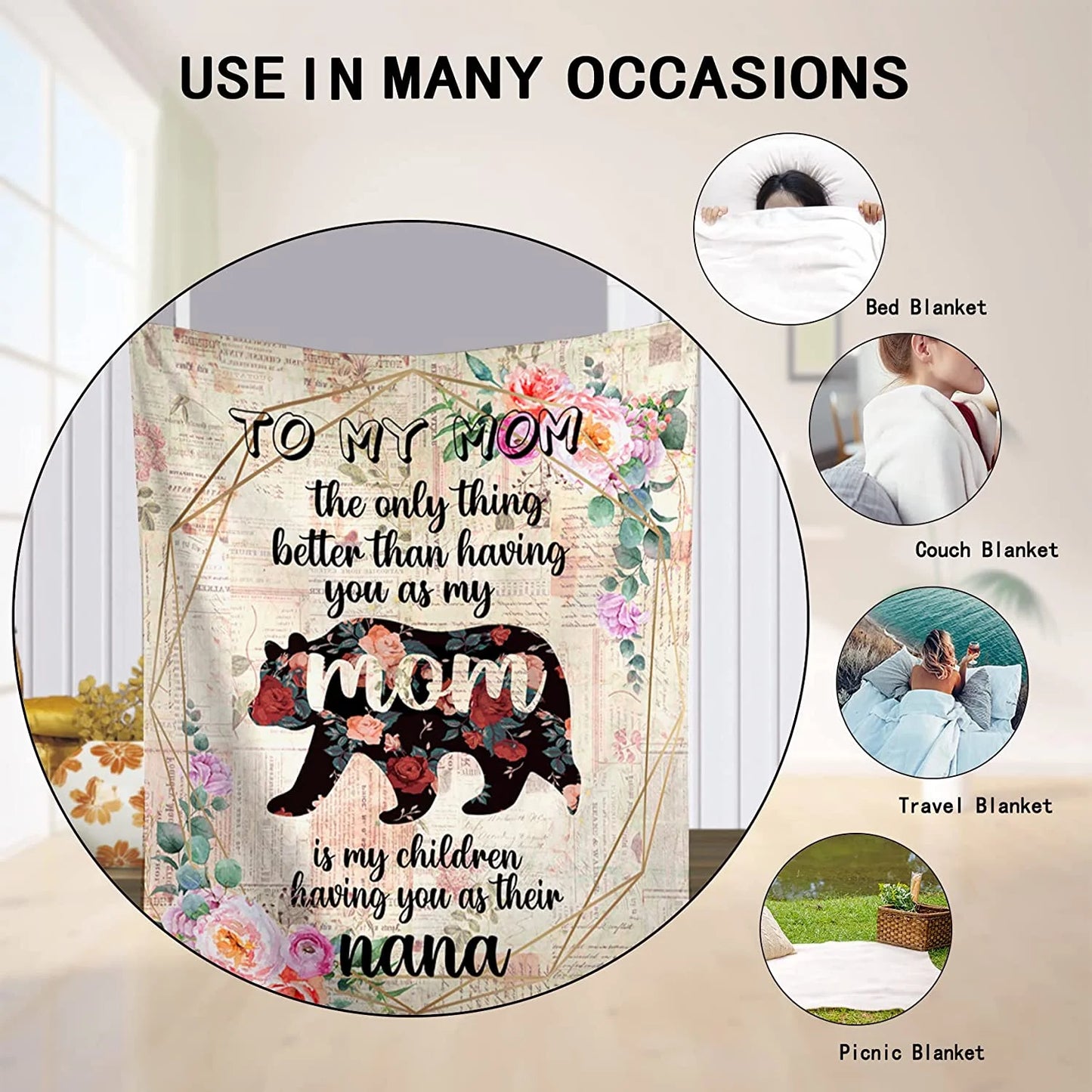 Mom Gifts,Gifts for Mom, Mom Birthday Gifts,To My Mom Blanket,Christmas Day Gifts for Mom, Mom Birthday Gifts from Daughter Son,Soft Throw Blanket-50 × 60"