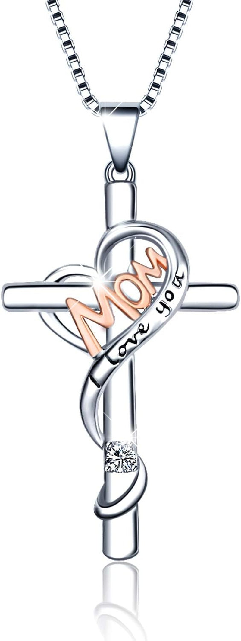 Gifts for Mom from Daughter Cross Jewelry for Mom Sterling Silver Birthstone Necklaces for Mom Birthday Gifts for Mom from Daughter Happy Birthday Mom Best Gifts from Son