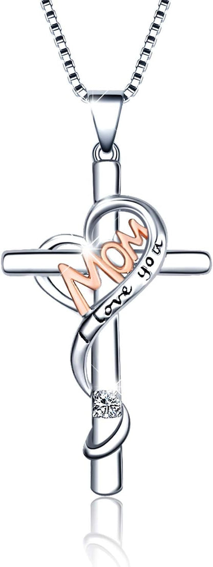 Gifts for Mom from Daughter Cross Jewelry for Mom Sterling Silver Birthstone Necklaces for Mom Birthday Gifts for Mom from Daughter Happy Birthday Mom Best Gifts from Son