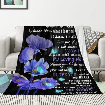 Personalized Soft Flannel Throw Blanket for Mom from Son - Butterfly Custom 50"X60" - Christmas, Thanksgiving, Birthday Gifts