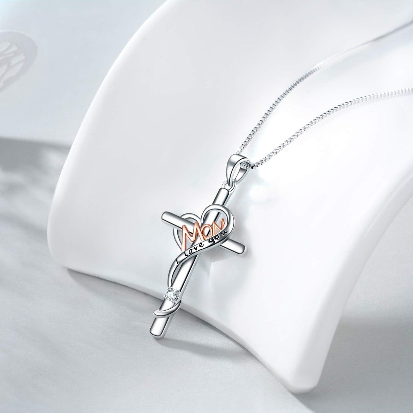 Gifts for Mom from Daughter Cross Jewelry for Mom Sterling Silver Birthstone Necklaces for Mom Birthday Gifts for Mom from Daughter Happy Birthday Mom Best Gifts from Son