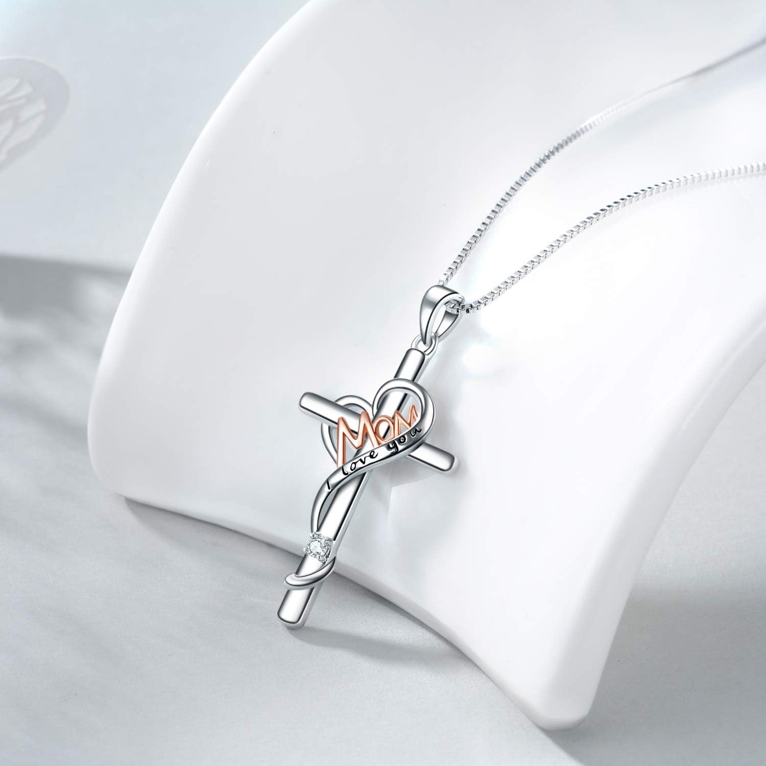 Gifts for Mom from Daughter Cross Jewelry for Mom Sterling Silver Birthstone Necklaces for Mom Birthday Gifts for Mom from Daughter Happy Birthday Mom Best Gifts from Son