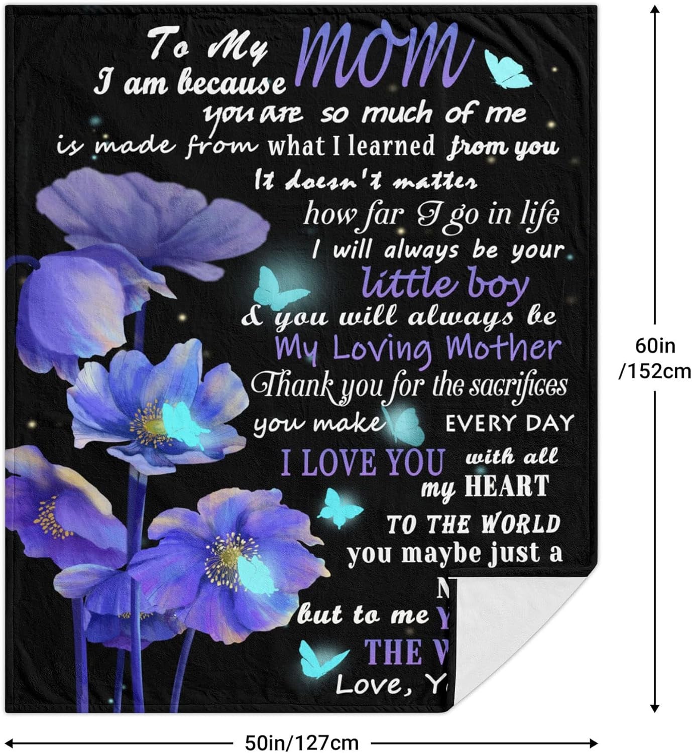 Personalized Soft Flannel Throw Blanket for Mom from Son - Butterfly Custom 50"X60" - Christmas, Thanksgiving, Birthday Gifts