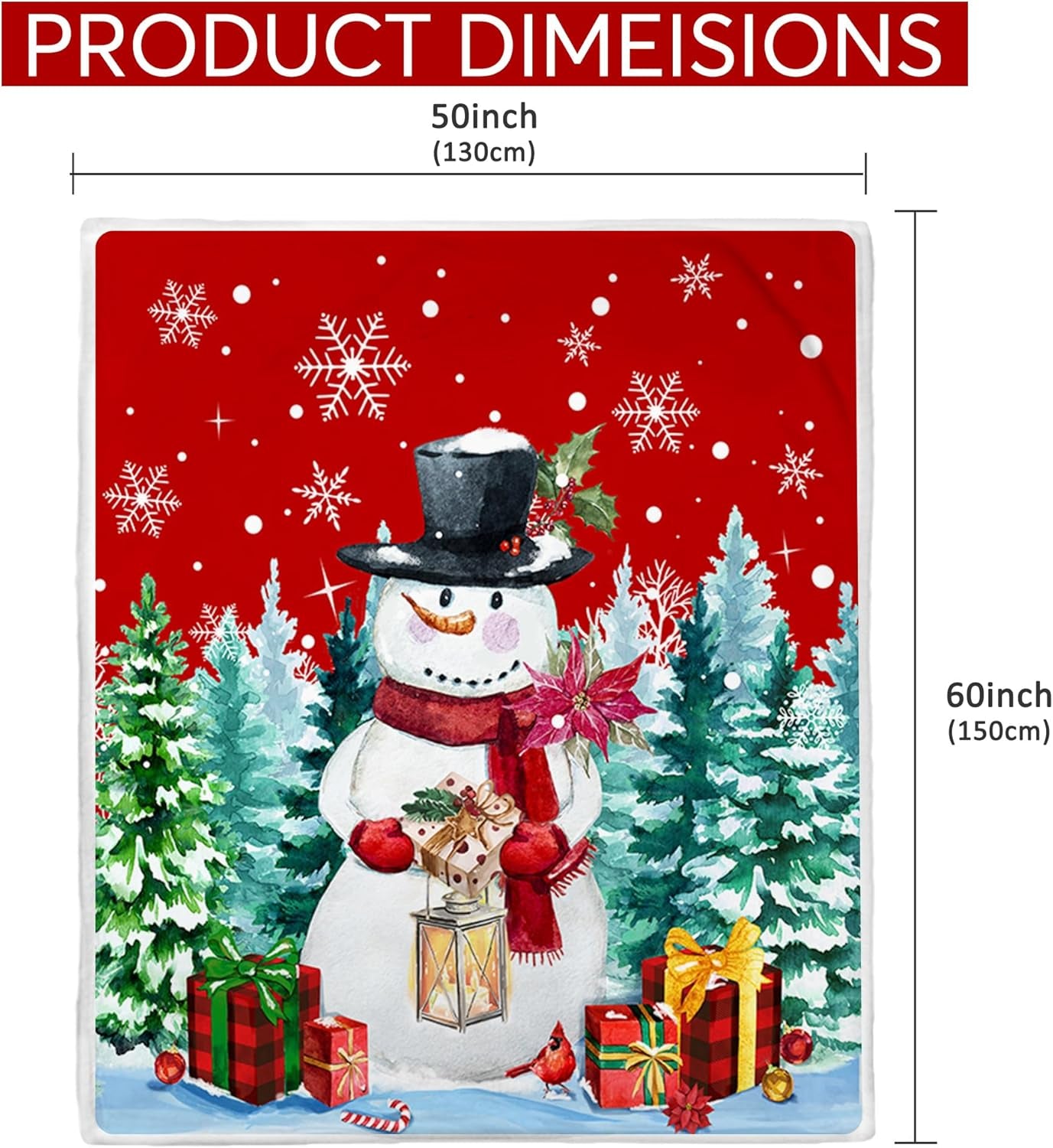 Christmas Blanket, Snowman Christmas Throw Blanket, Xmas Decorations for Home, Soft Red Snowman Blankets 50" X 60"