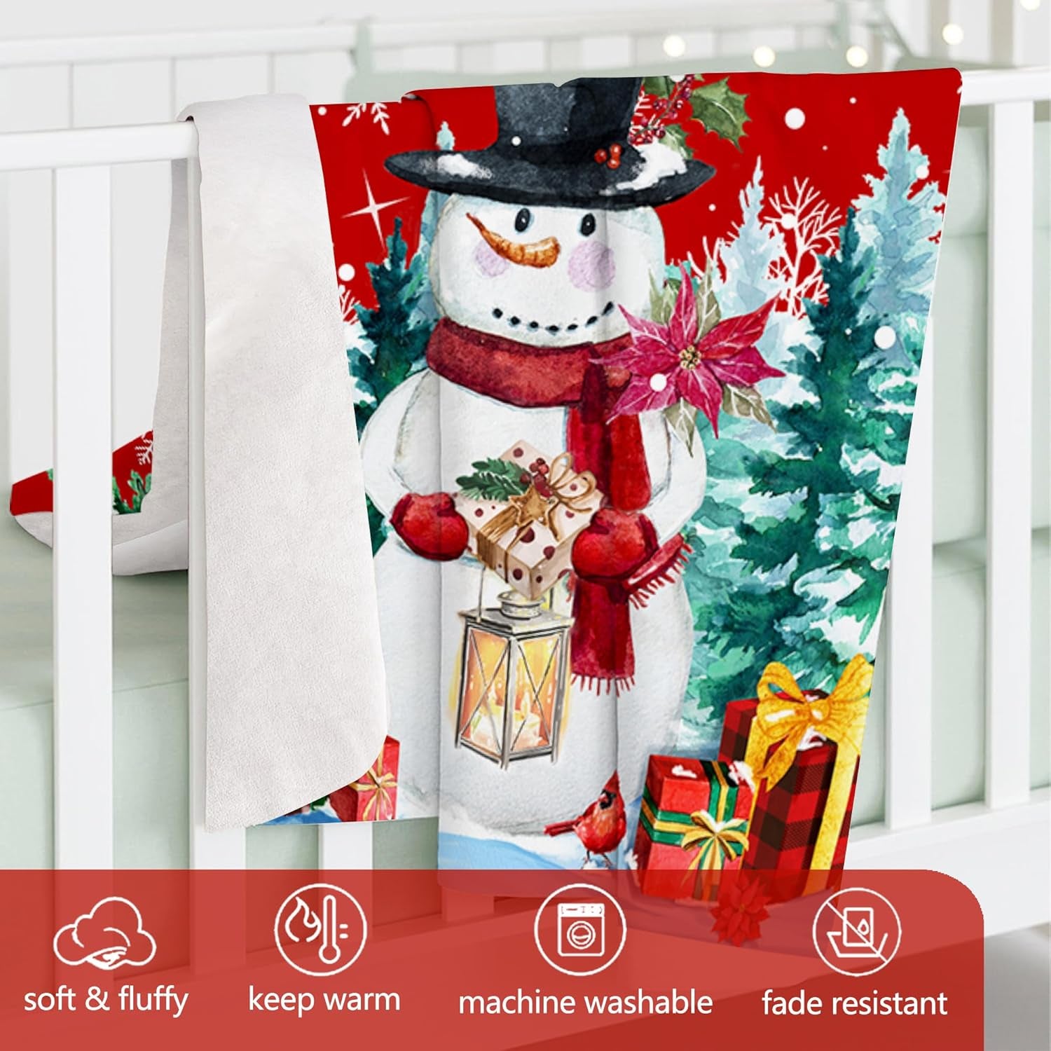 Christmas Blanket, Snowman Christmas Throw Blanket, Xmas Decorations for Home, Soft Red Snowman Blankets 50" X 60"