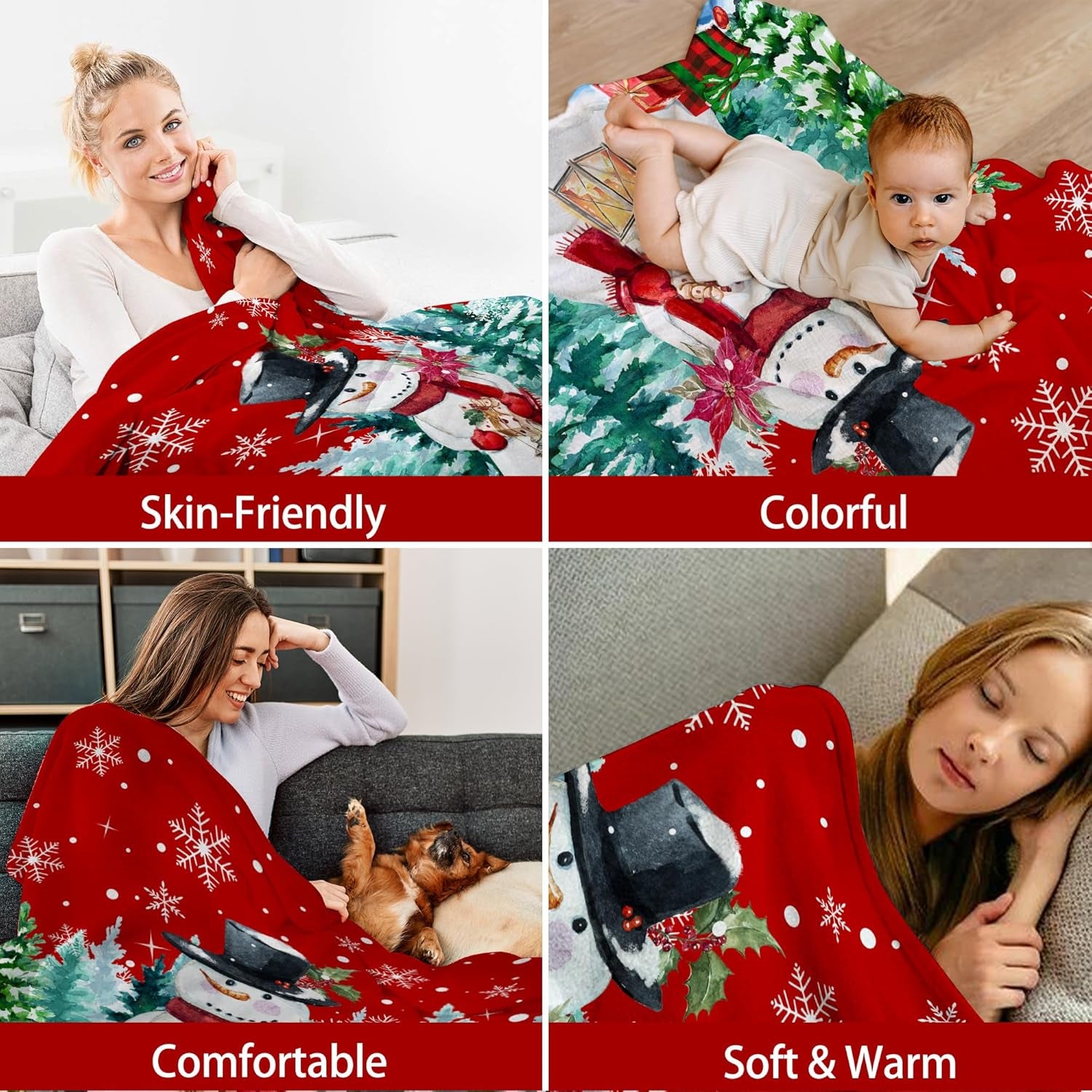 Christmas Blanket, Snowman Christmas Throw Blanket, Xmas Decorations for Home, Soft Red Snowman Blankets 50" X 60"